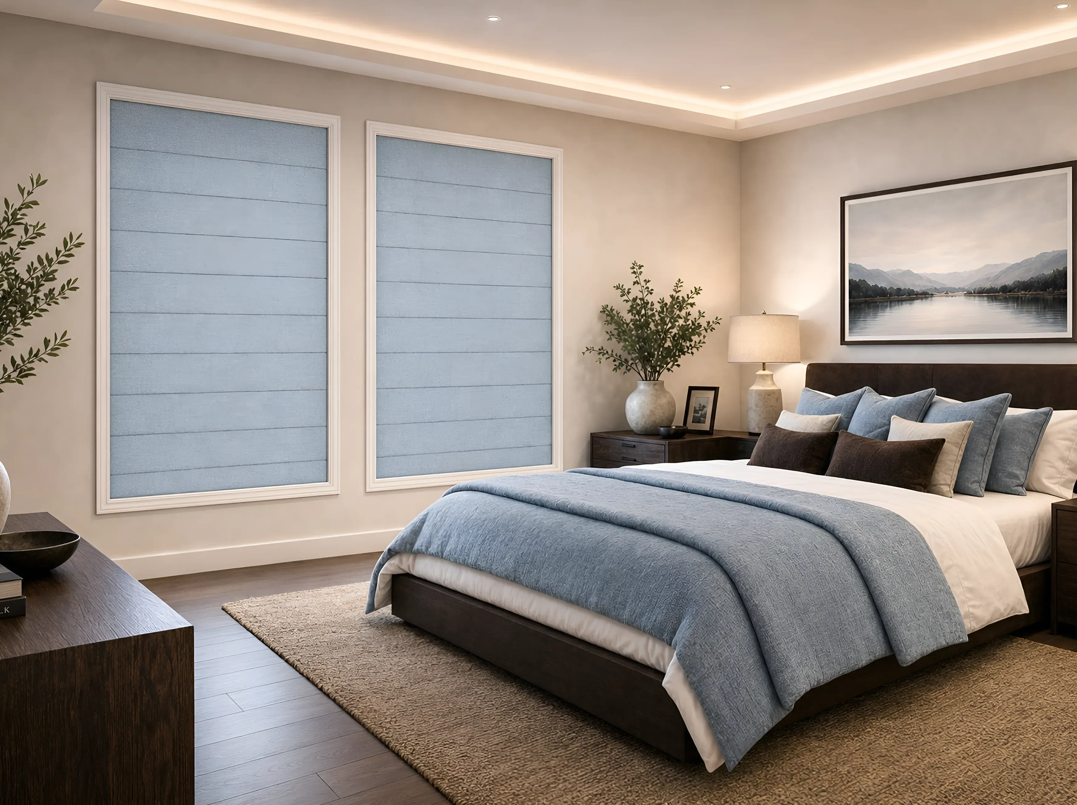 Bedroom with Roman shades