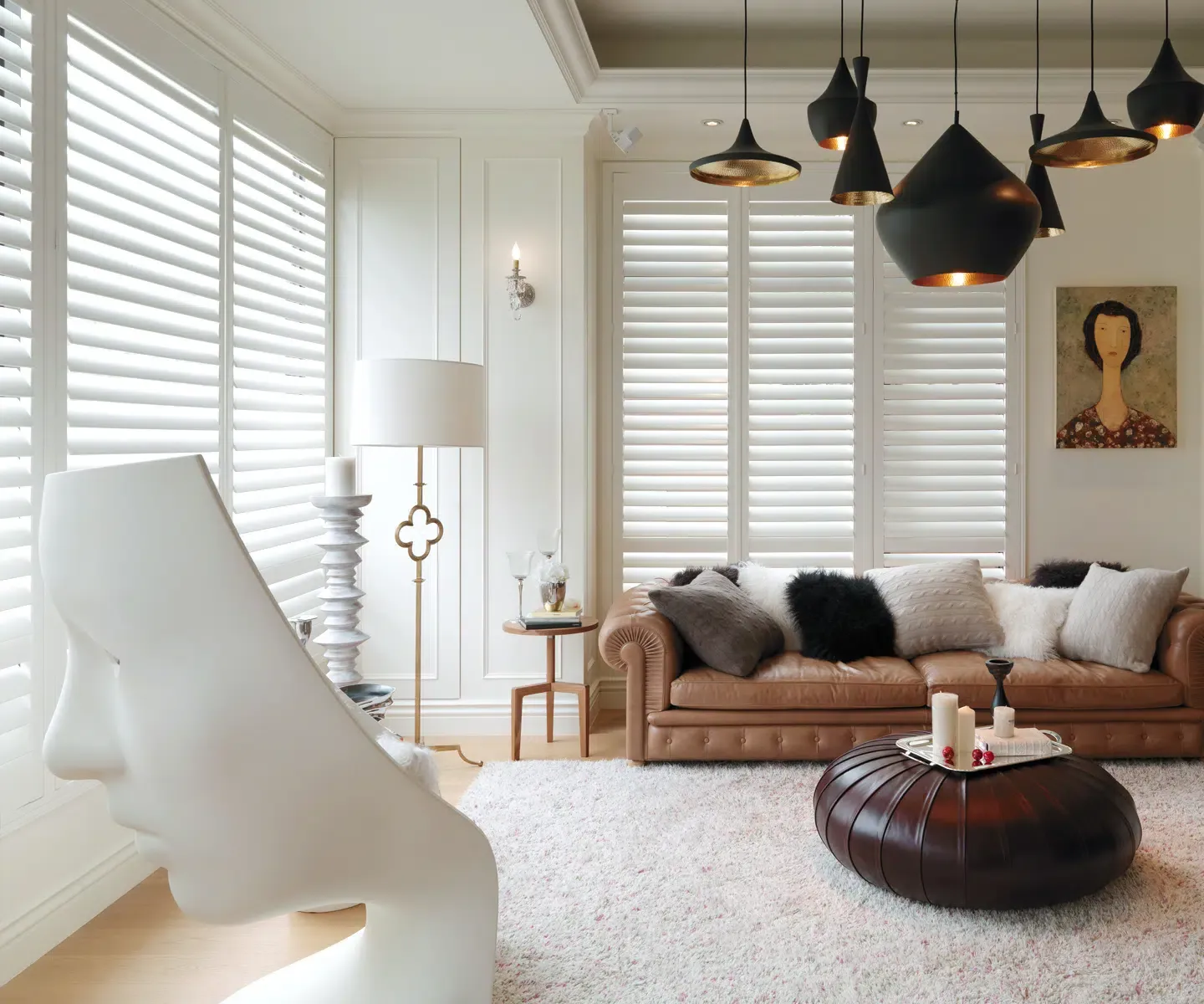 Custom shutters in a bright room
