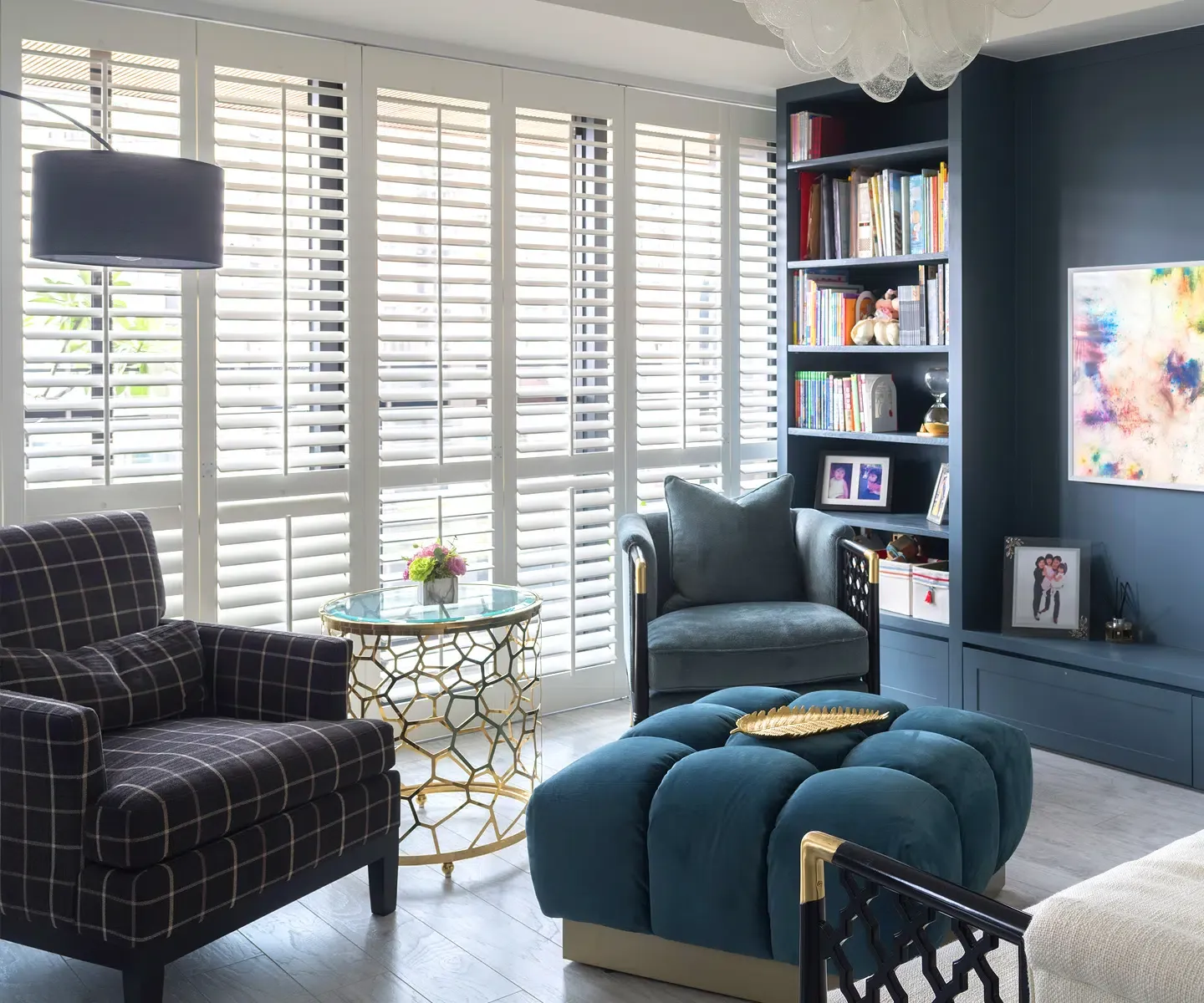 Custom shutters installed in a finished room