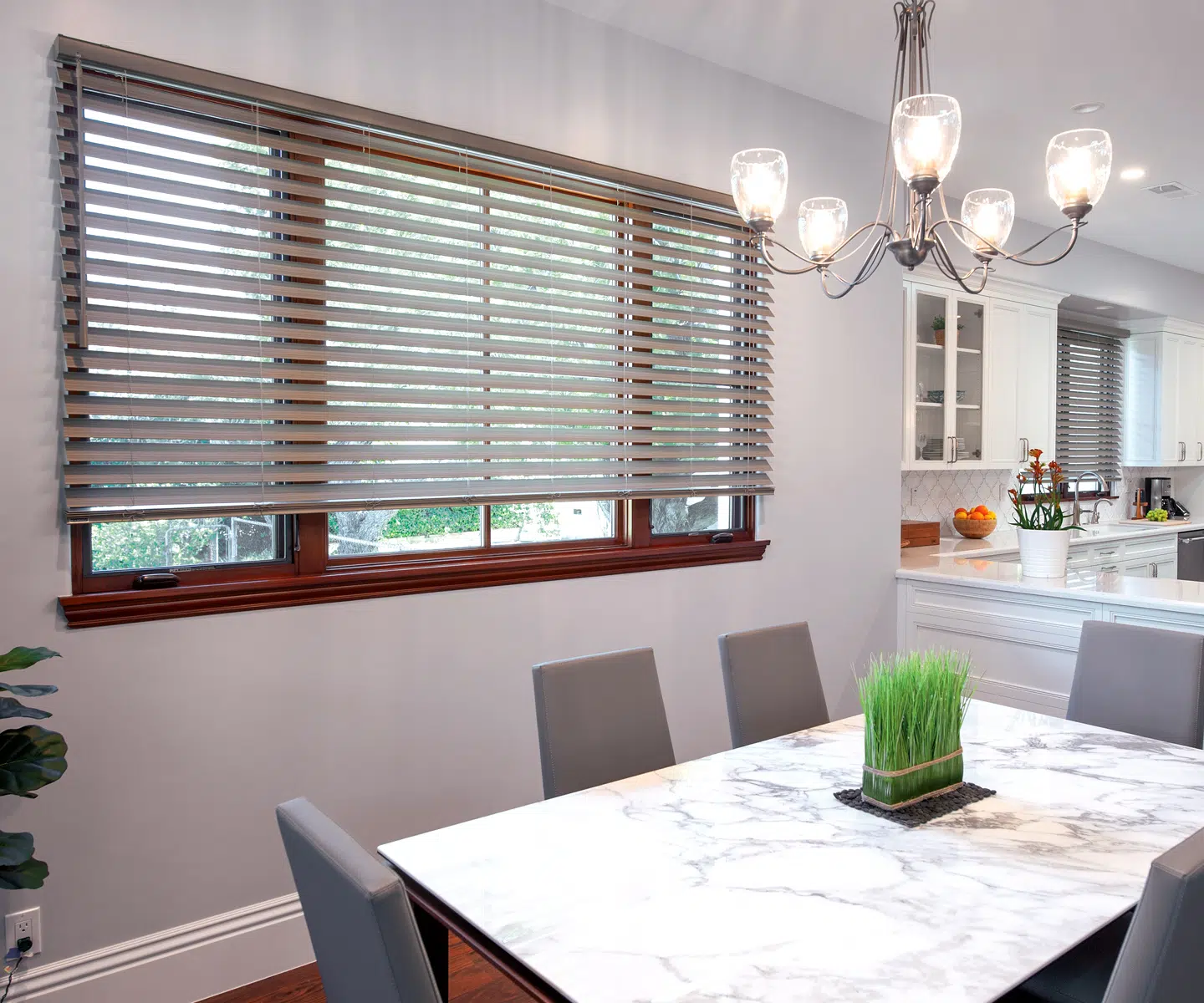 SmartPrivacy&trade; faux wood blinds